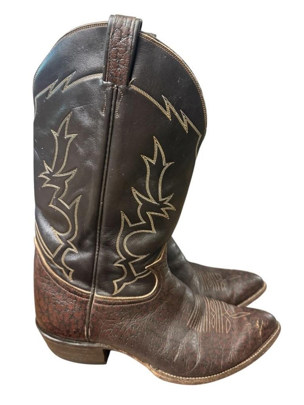 Vintage Tony Lama Black Label Exotic Caribou Western Cowboy Boot men size 12 EE